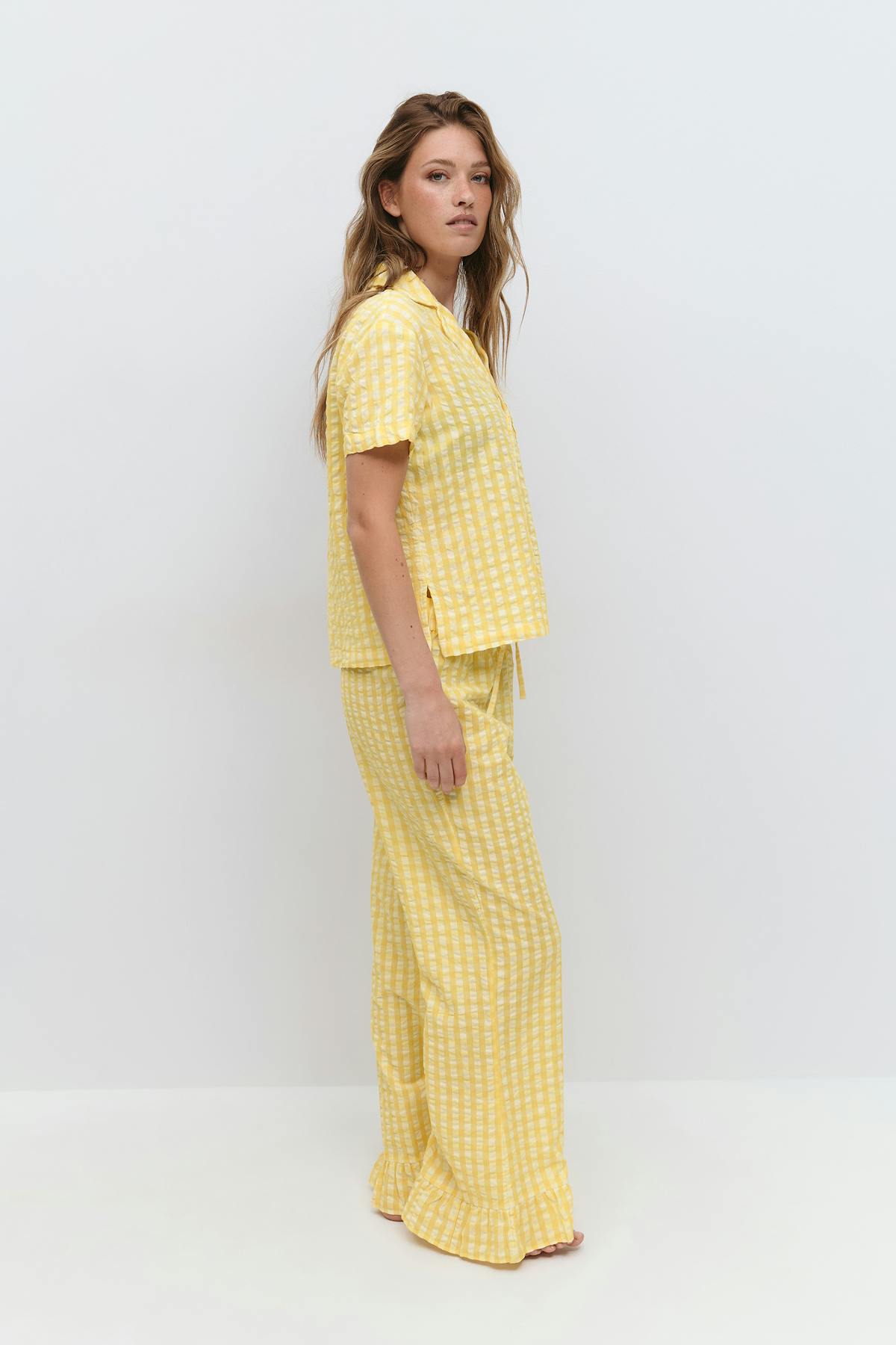 Gingham seersucker trousers - White/yellow