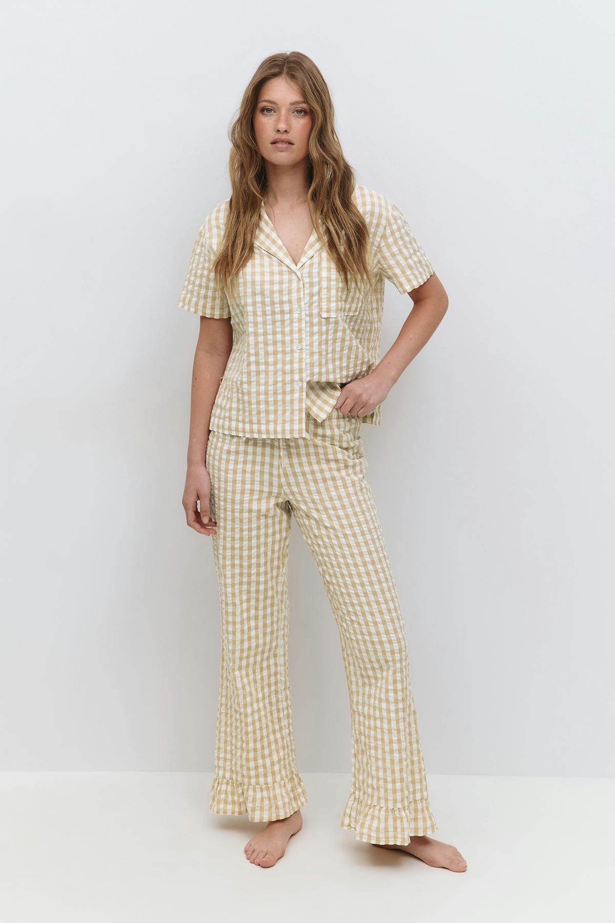 Gingham seersucker trousers - White/yellow