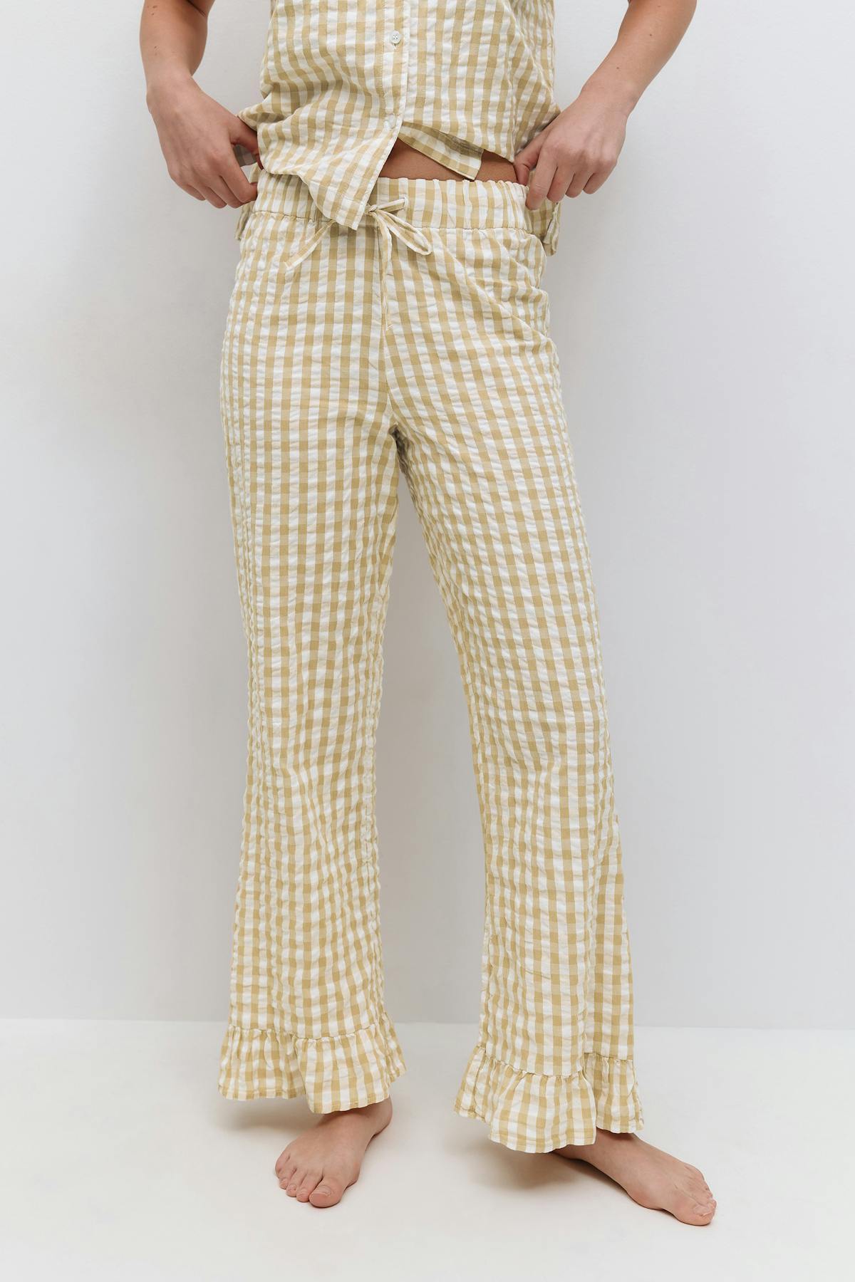 Gingham seersucker trousers - Beige white
