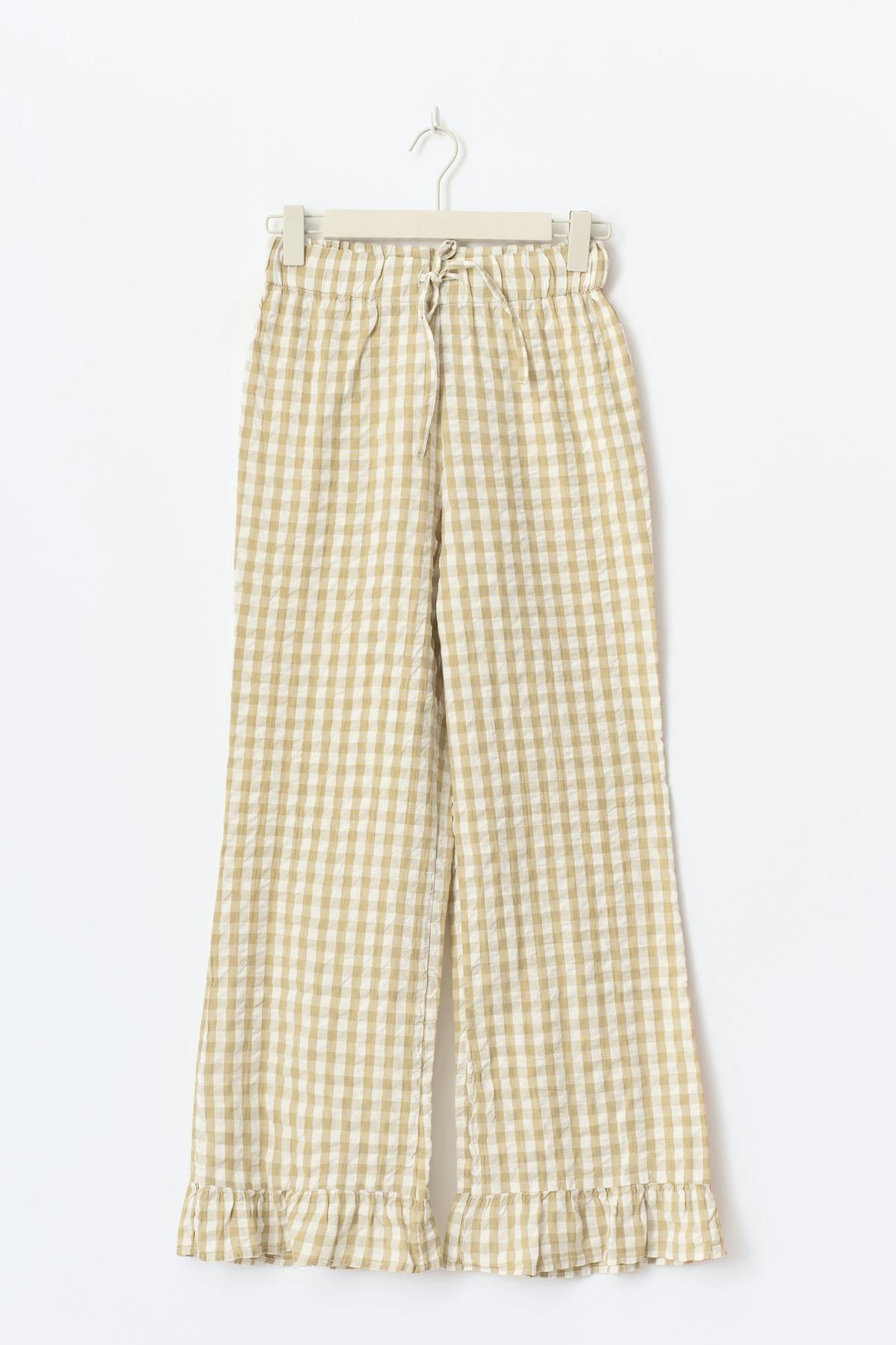 Gingham seersucker trousers - Beige white