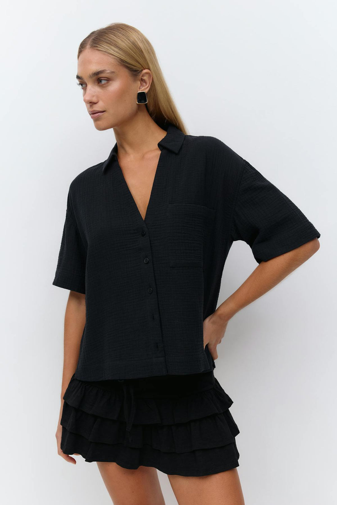 Gauze short sleeve shirt - Noir