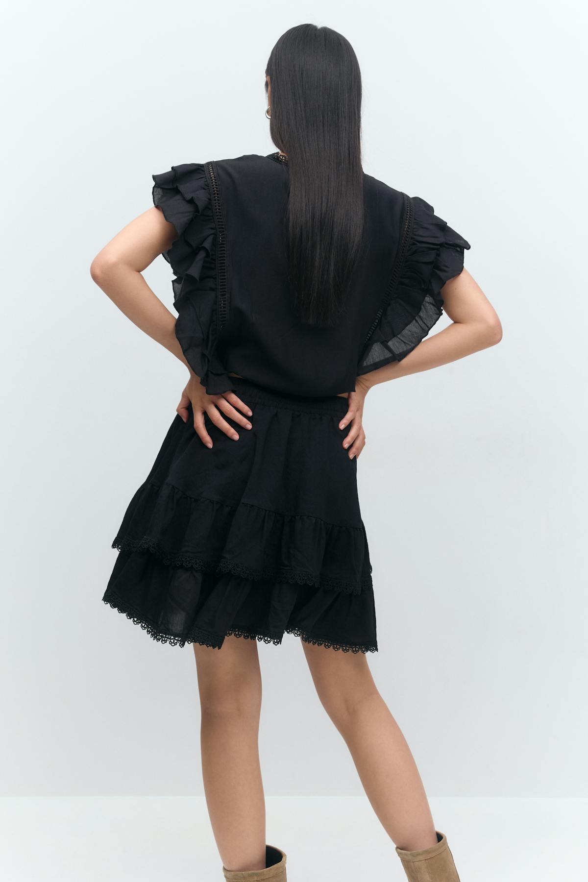Boho mini skirt - Noir
