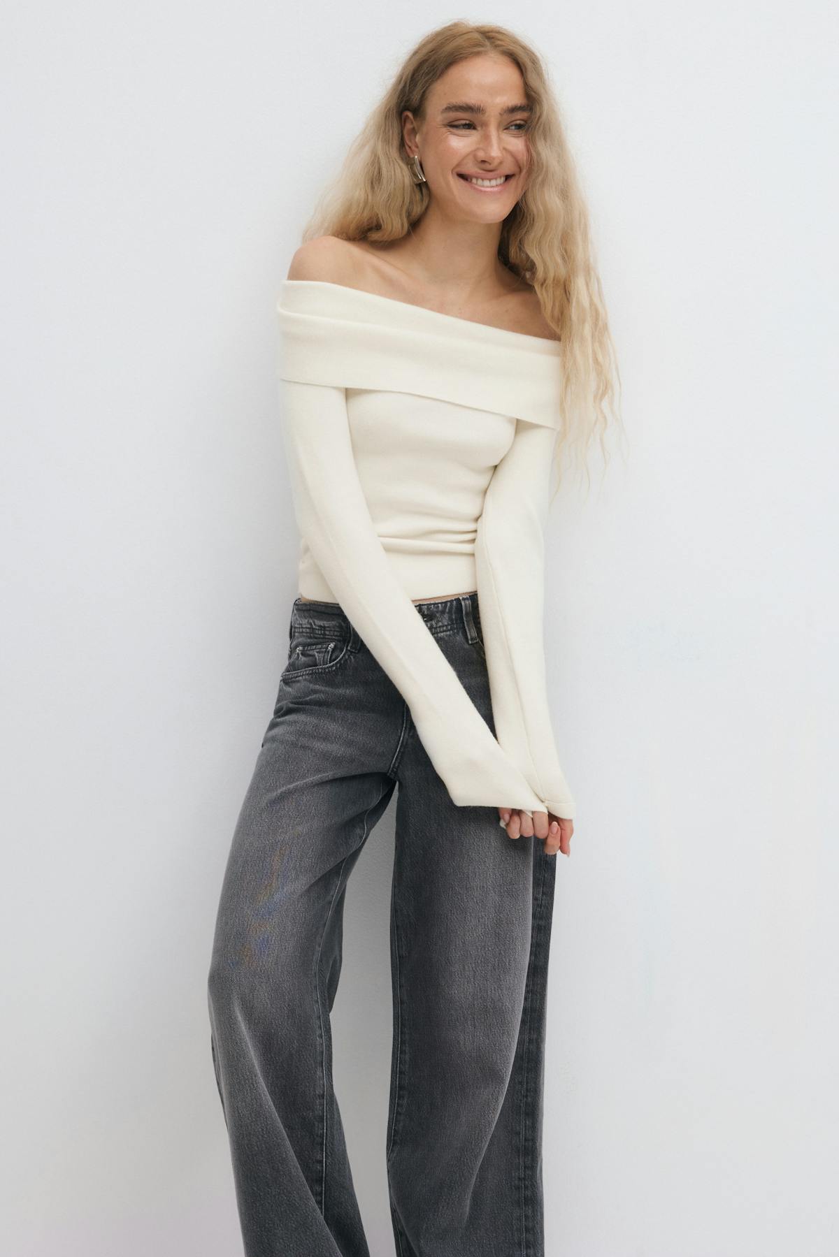 Knitted off shoulder top - Blanc cassé