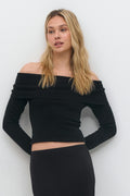 Knitted off shoulder top - Noir