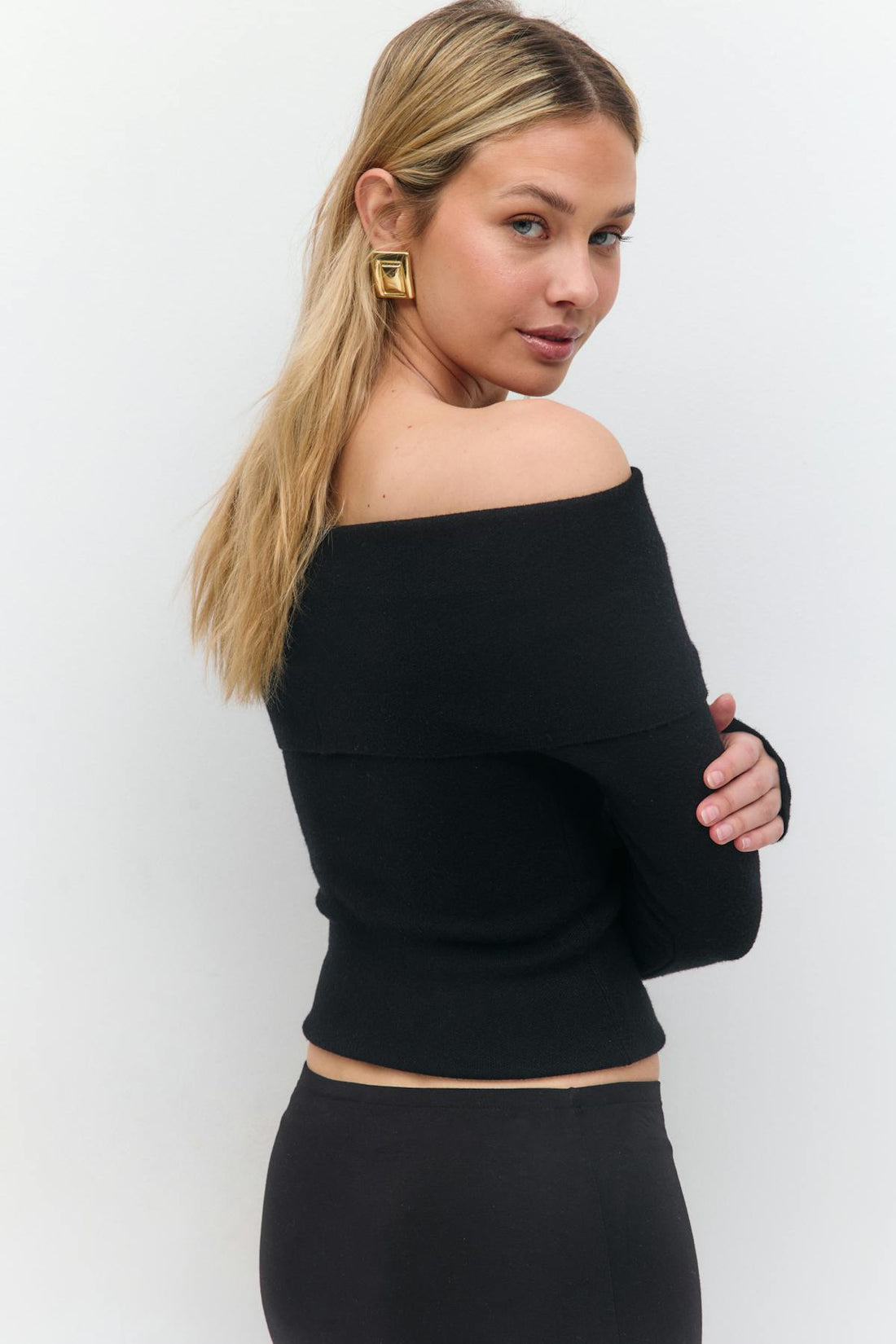 Knitted off shoulder top - Noir