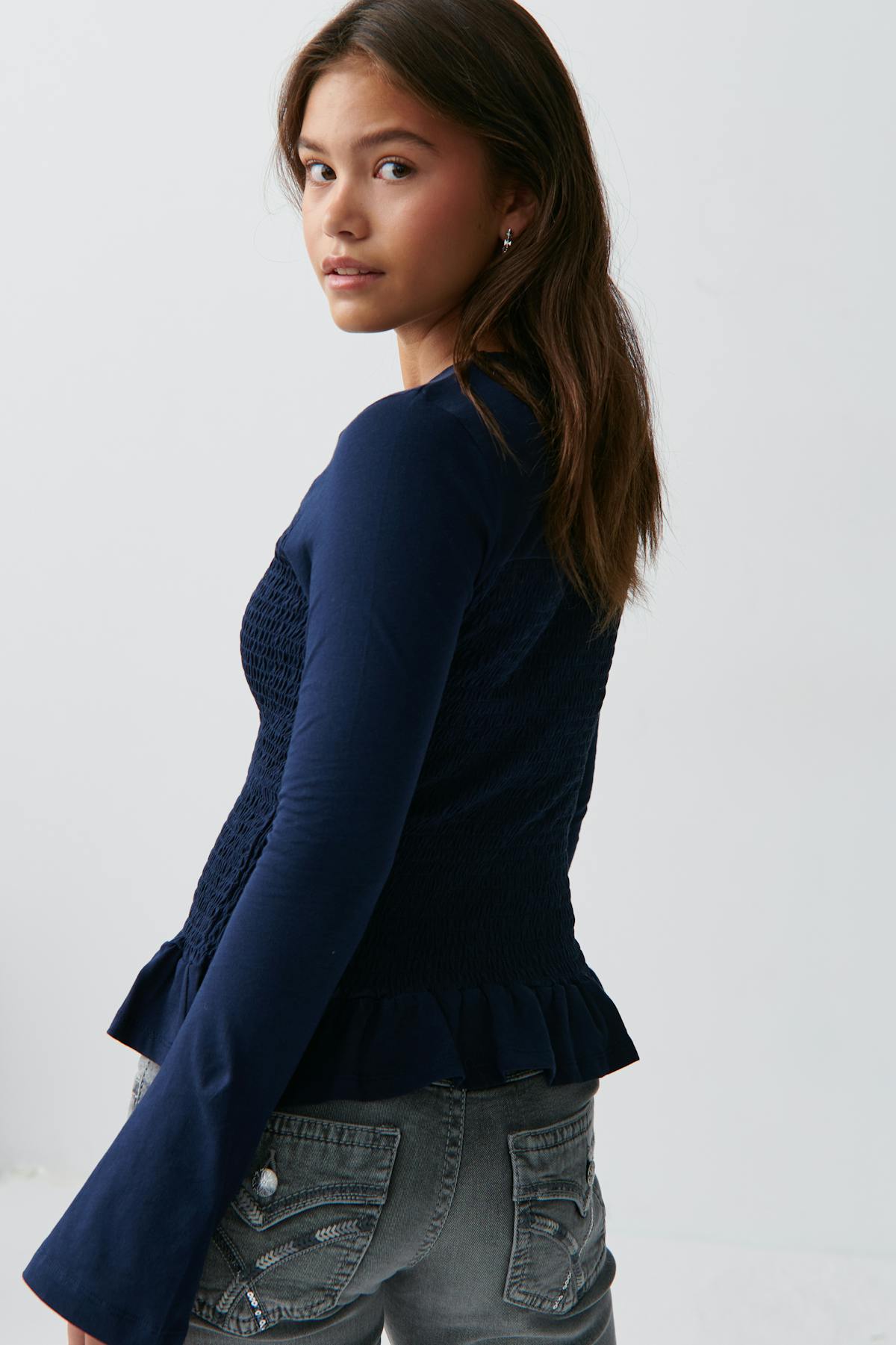 Y smock long sleeve top - Navy blazer