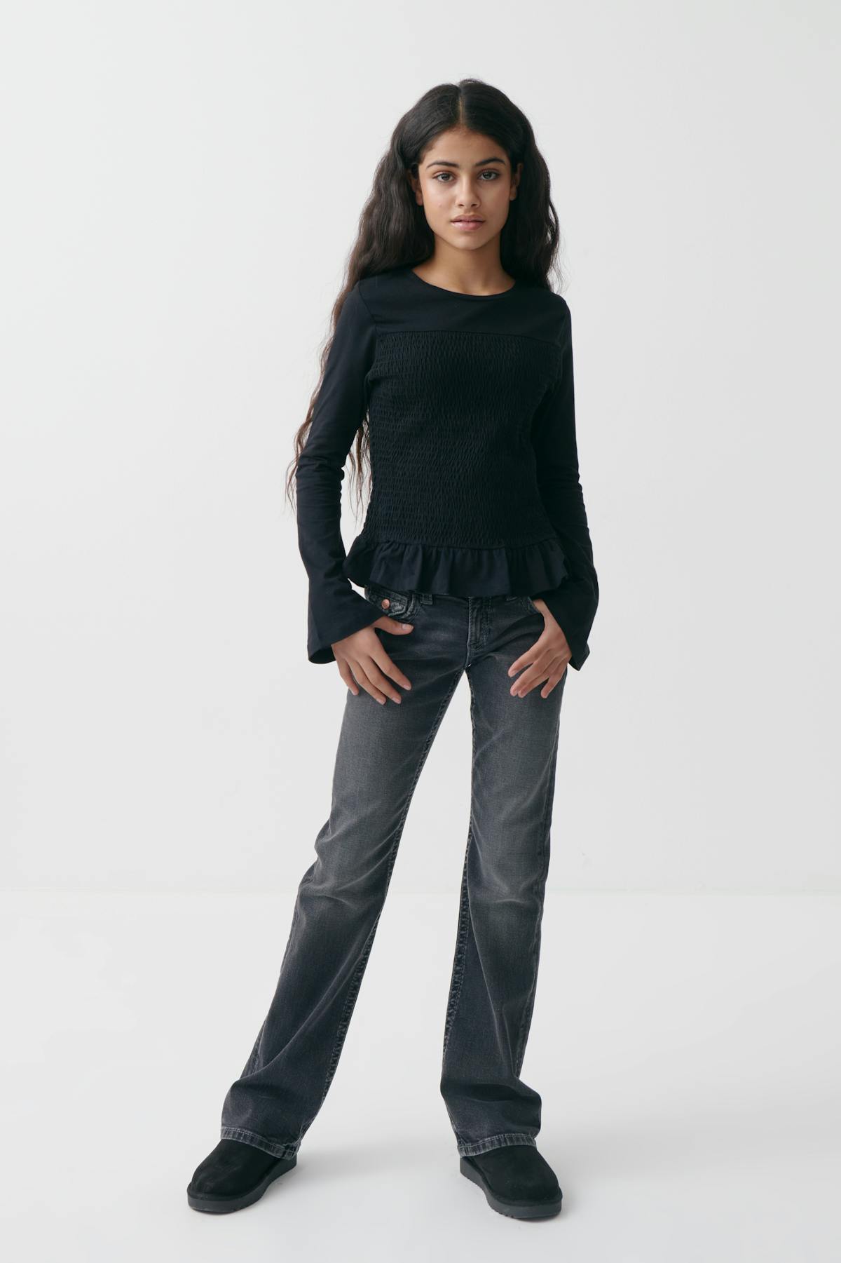 Y smock long sleeve top - Noir