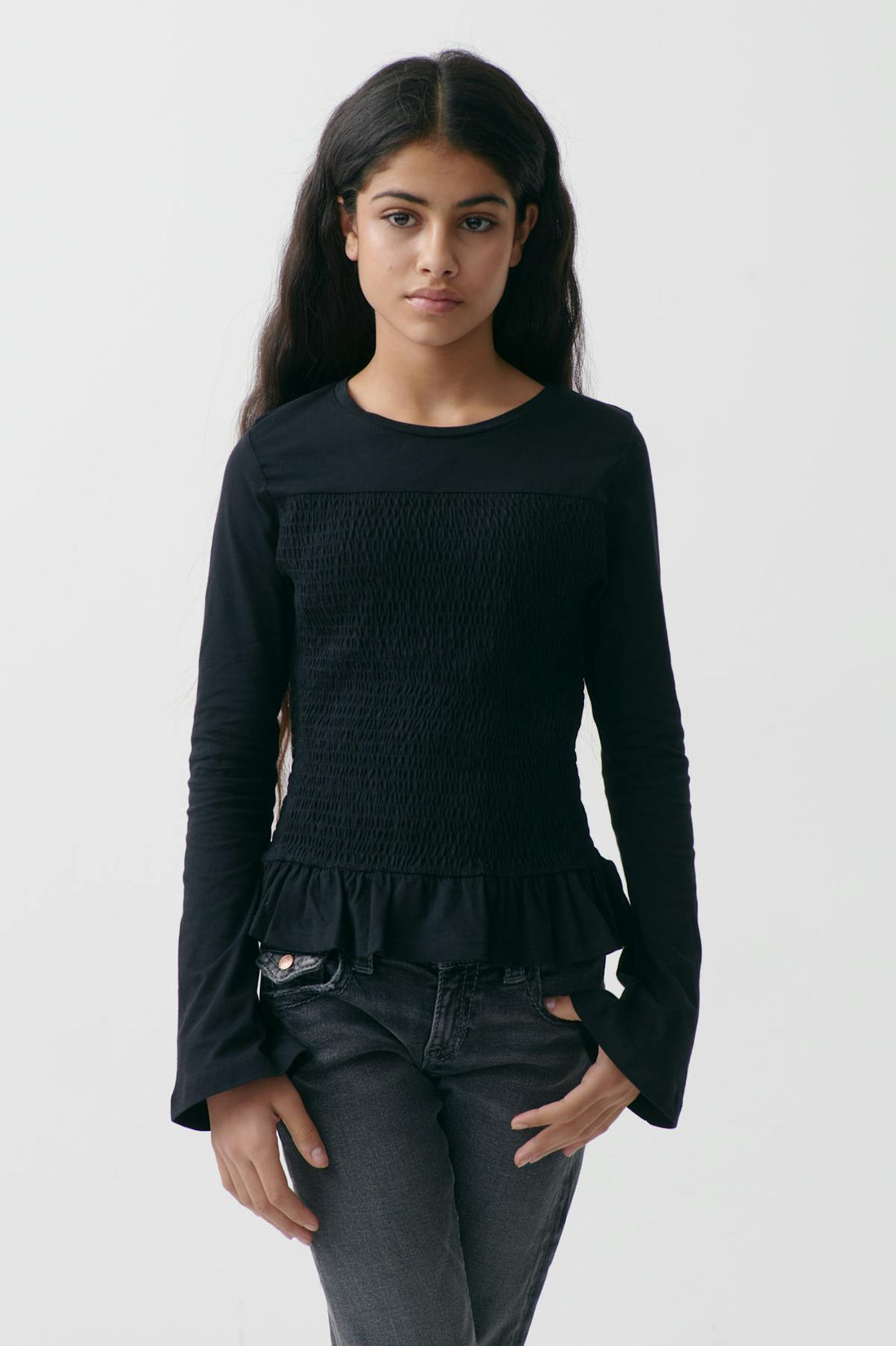 Y smock long sleeve top - Noir