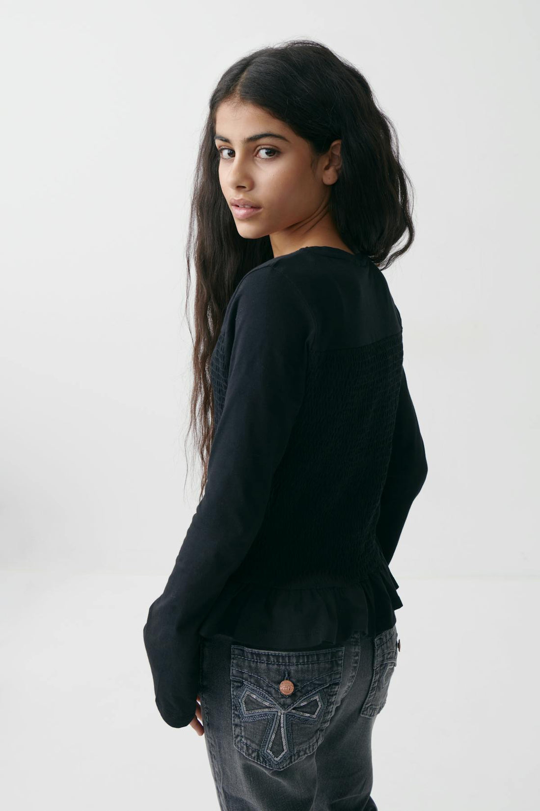 Y smock long sleeve top - Noir