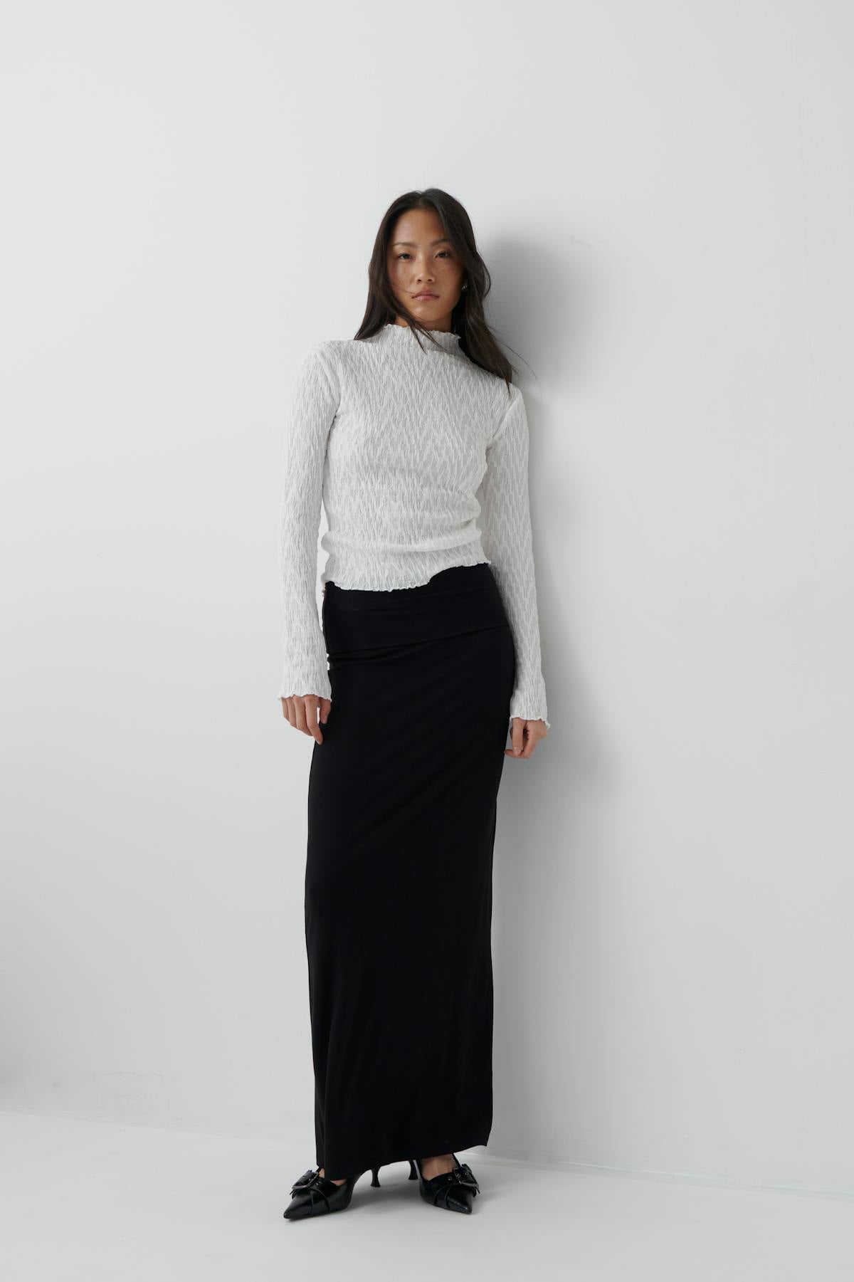 Textured funnel neck top - Blanc cassé