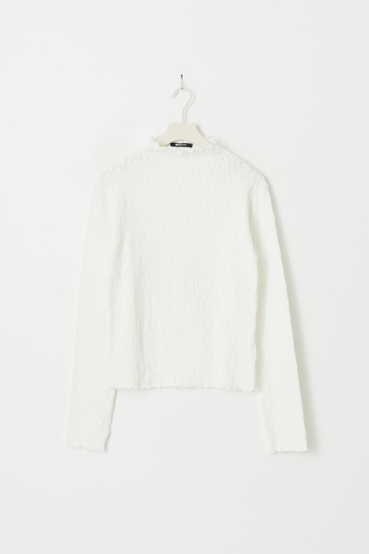 Textured funnel neck top - Blanc cassé