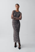 Long sleeve mesh dress - Léopard
