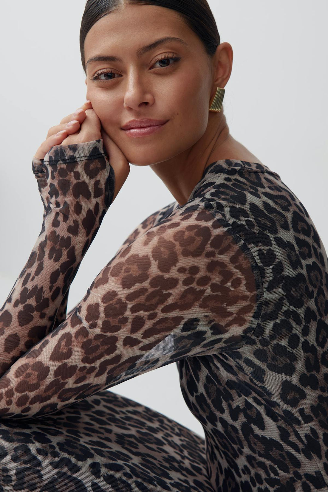 Long sleeve mesh dress - Léopard