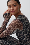 Long sleeve mesh dress - Léopard