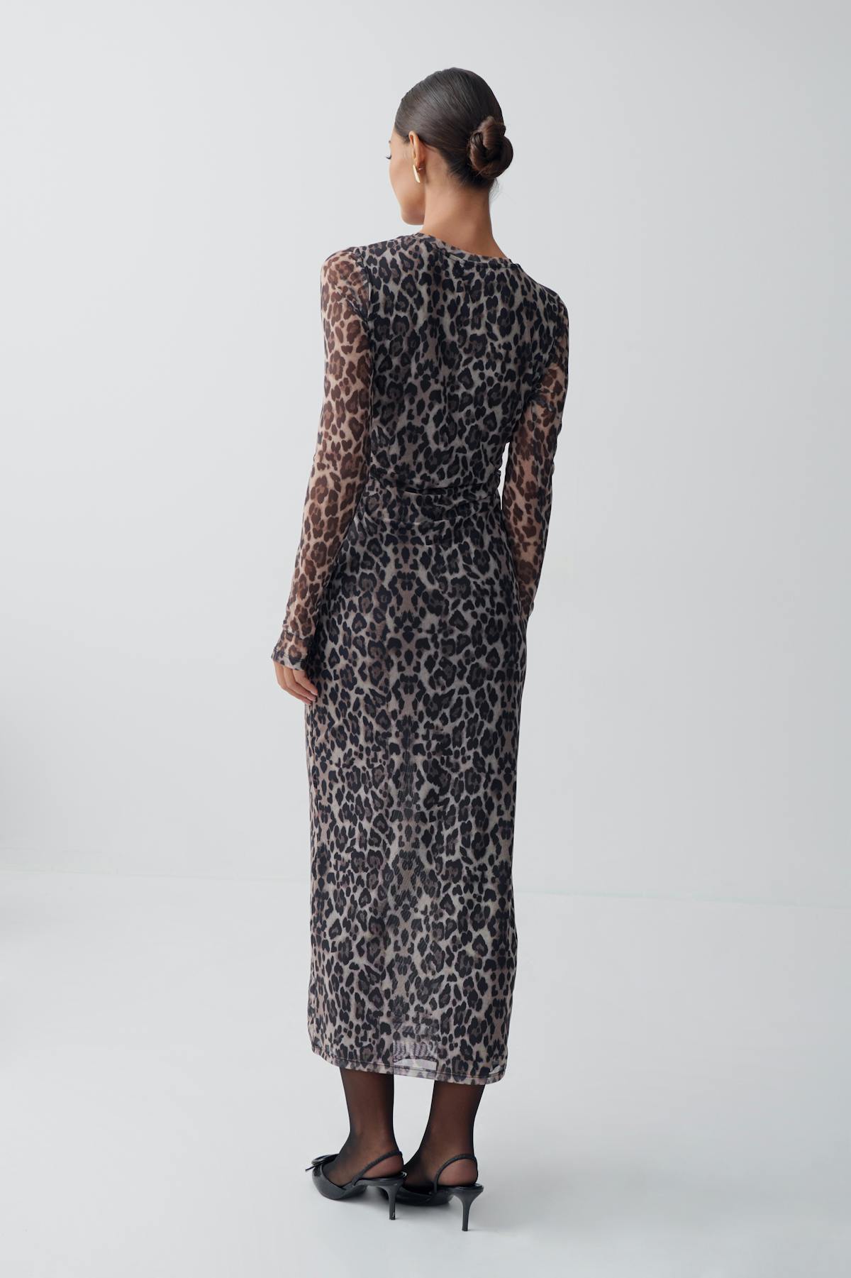 Long sleeve mesh dress - Léopard