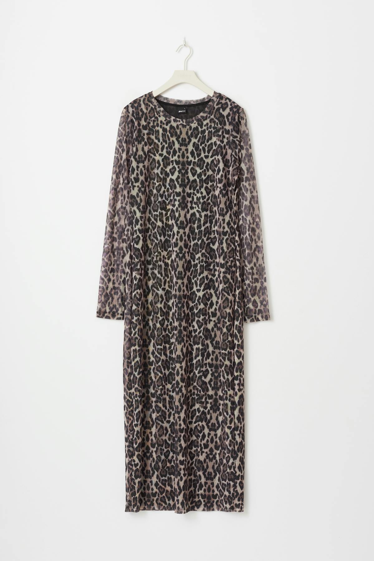 Long sleeve mesh dress - Léopard