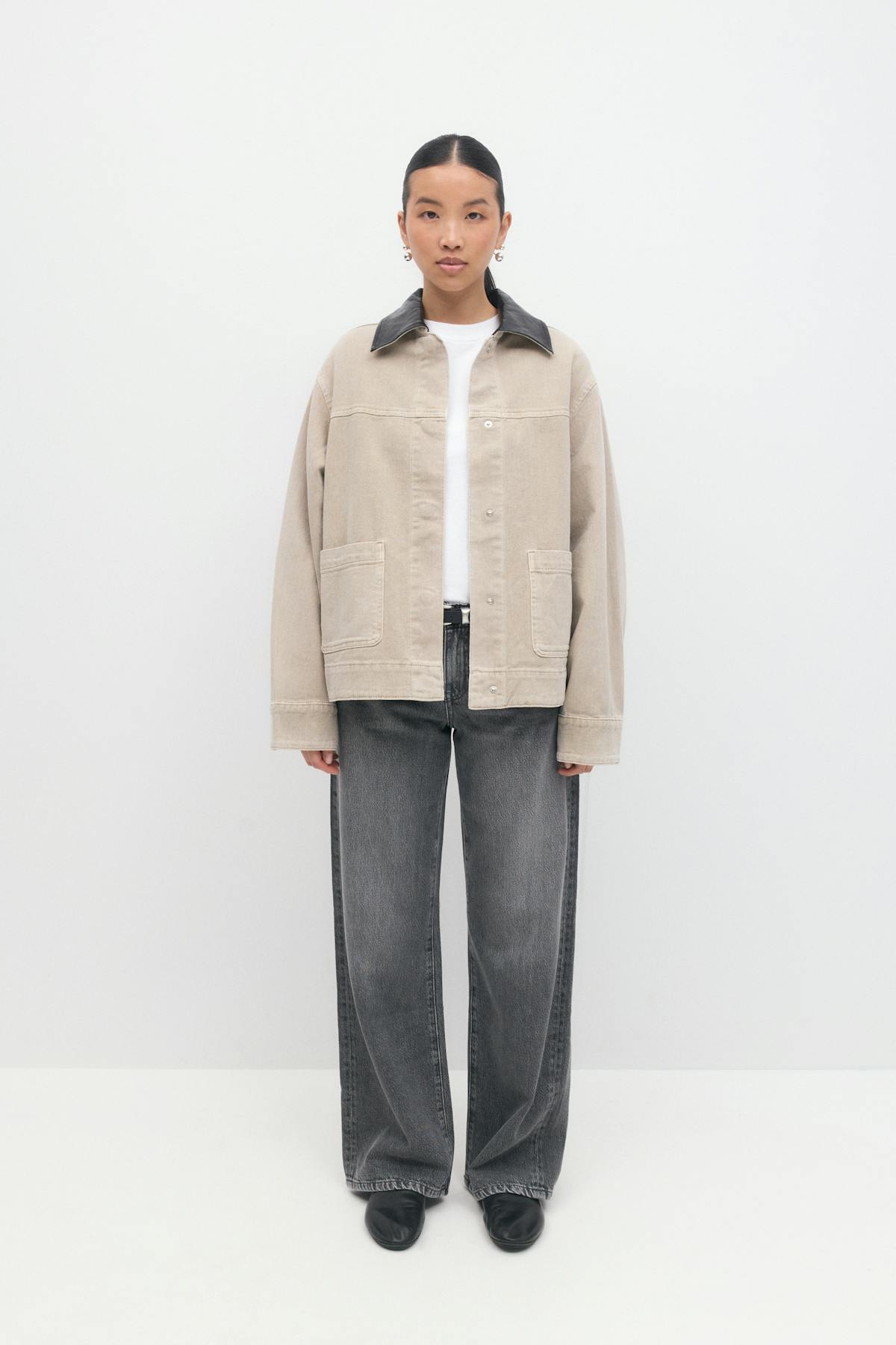 Contrast collar denim jacket - Beige