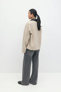 Contrast collar denim jacket - Beige