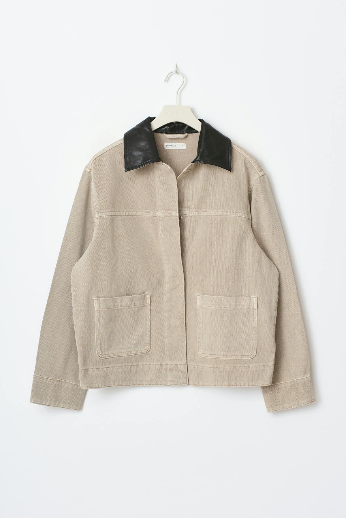 Contrast collar denim jacket - Beige