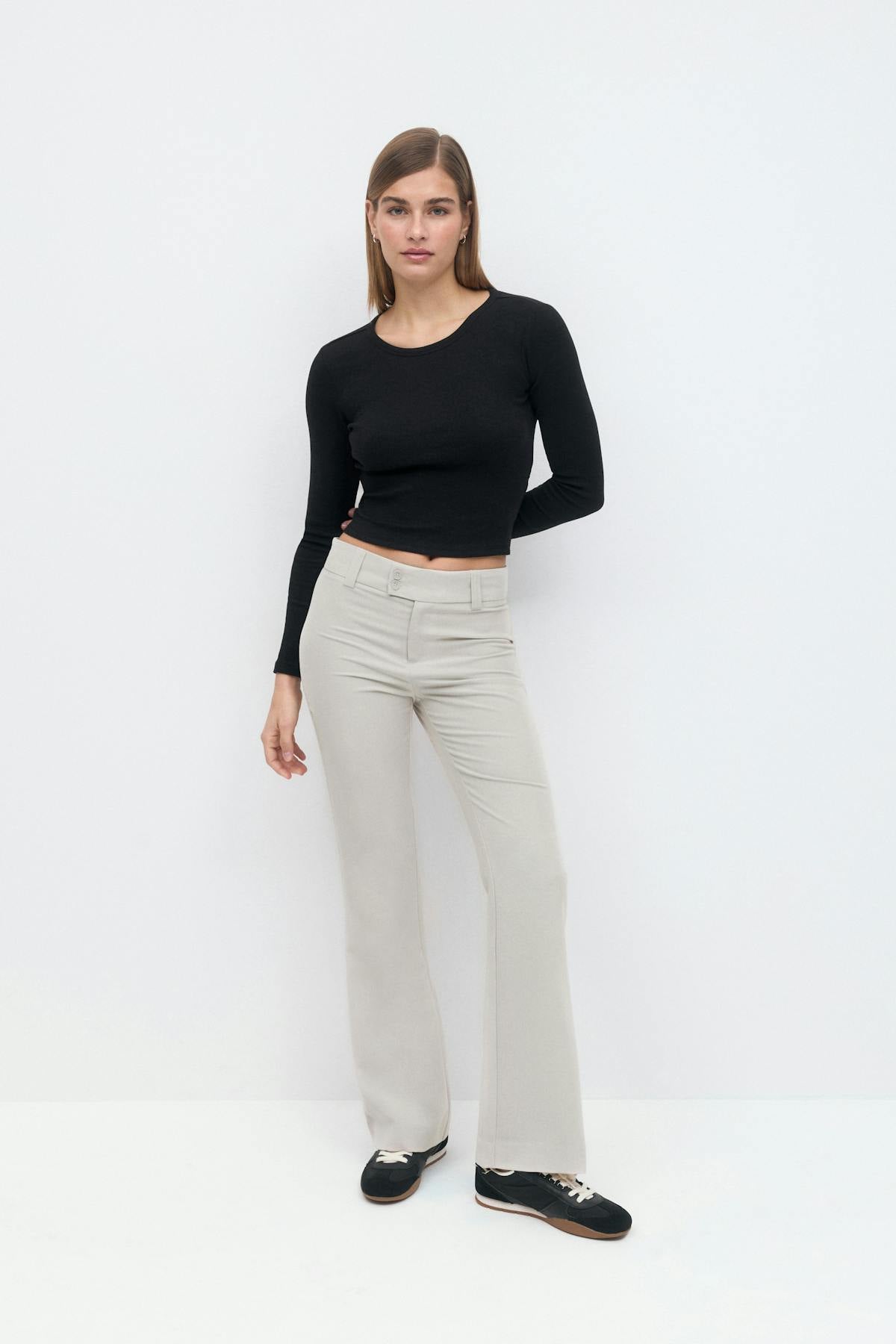 High waist flare trousers - Grey melange