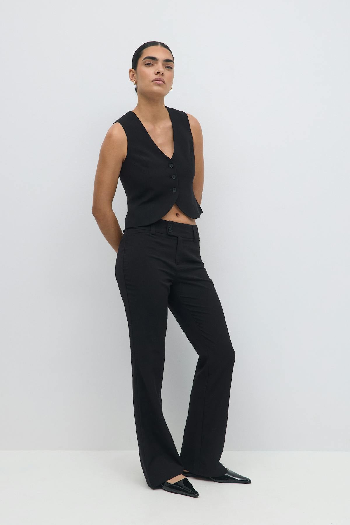 High waist flare trousers - Beige melange