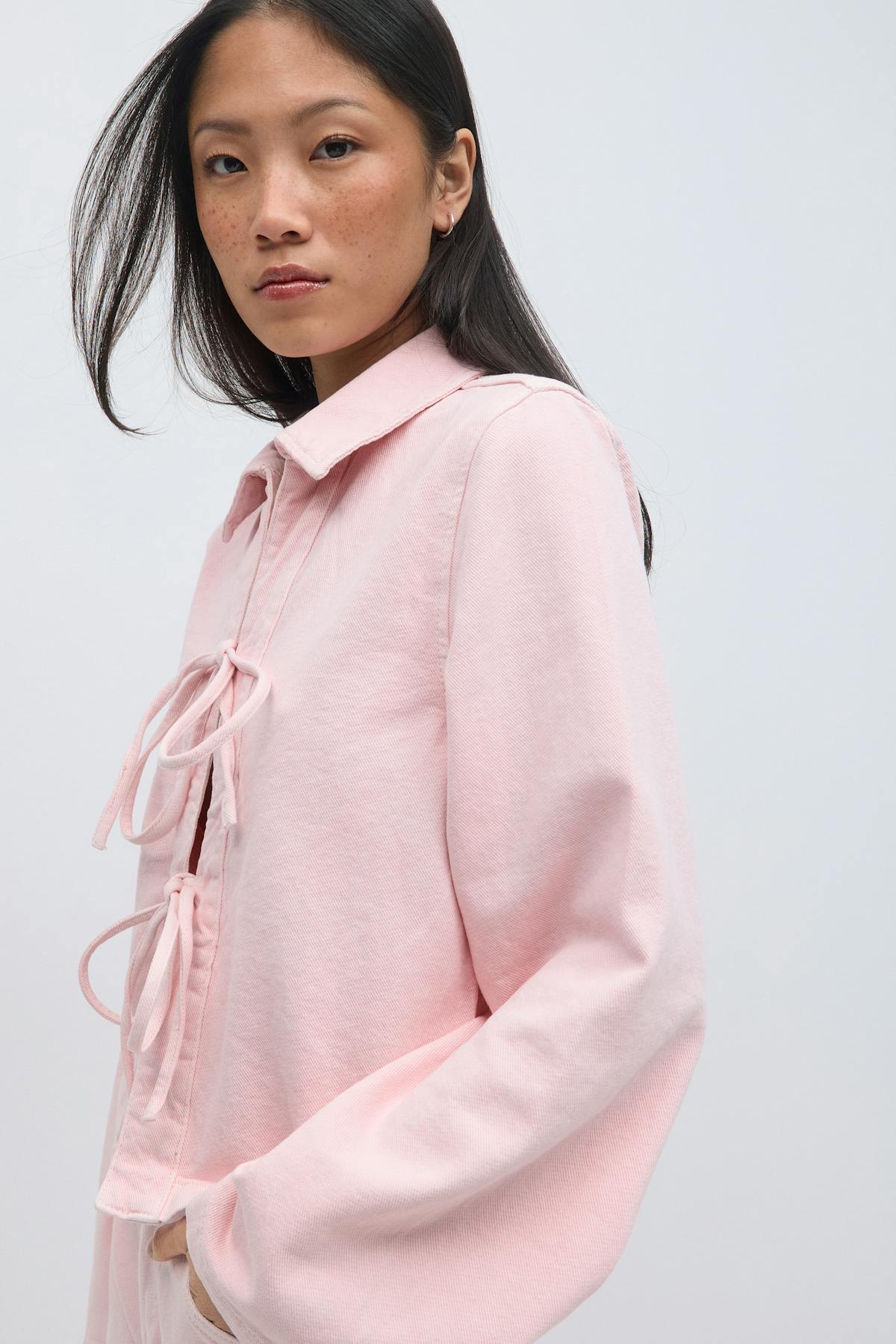 Front tie denim shirt - Bleu foncé