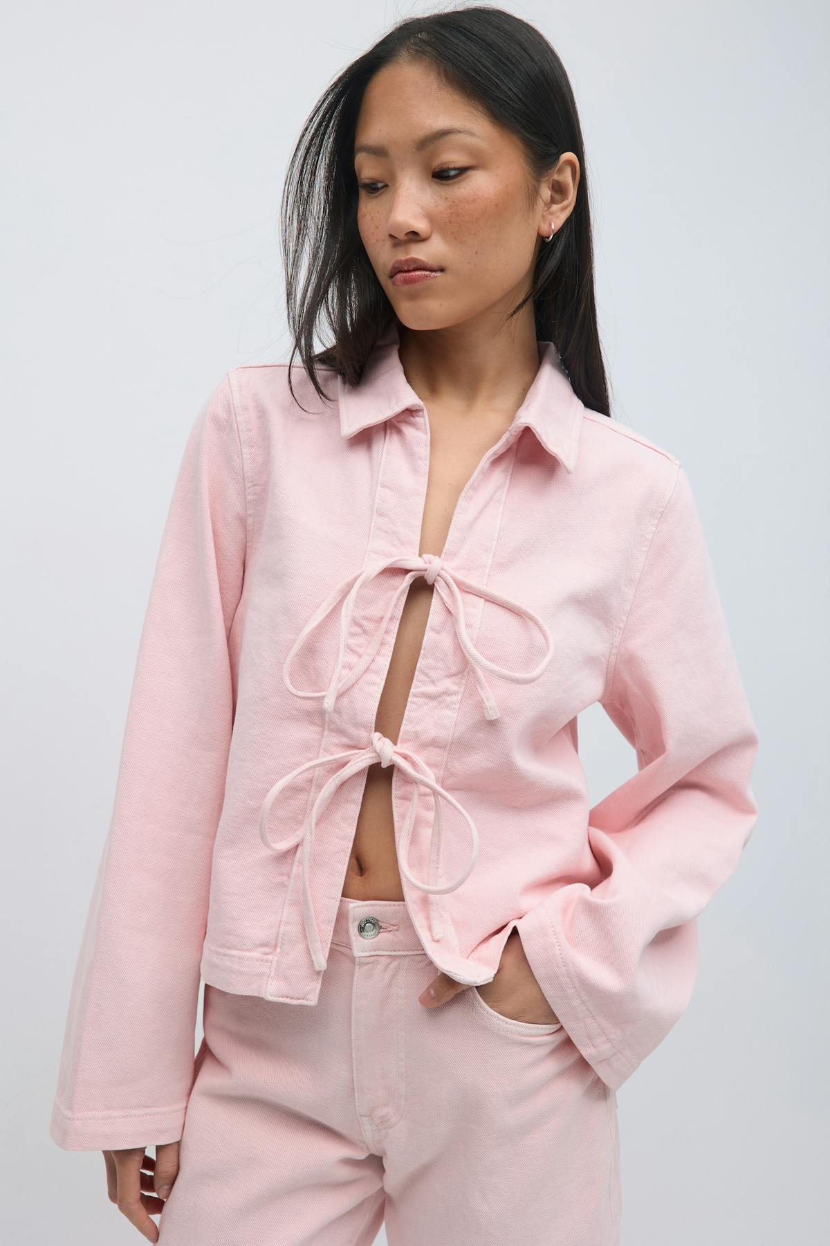 Front tie denim shirt - Bleu foncé