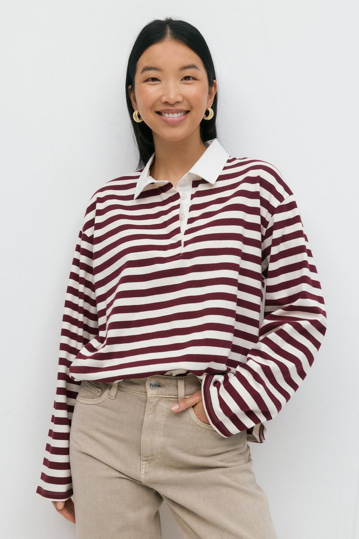 Collar top - Wine/stripe