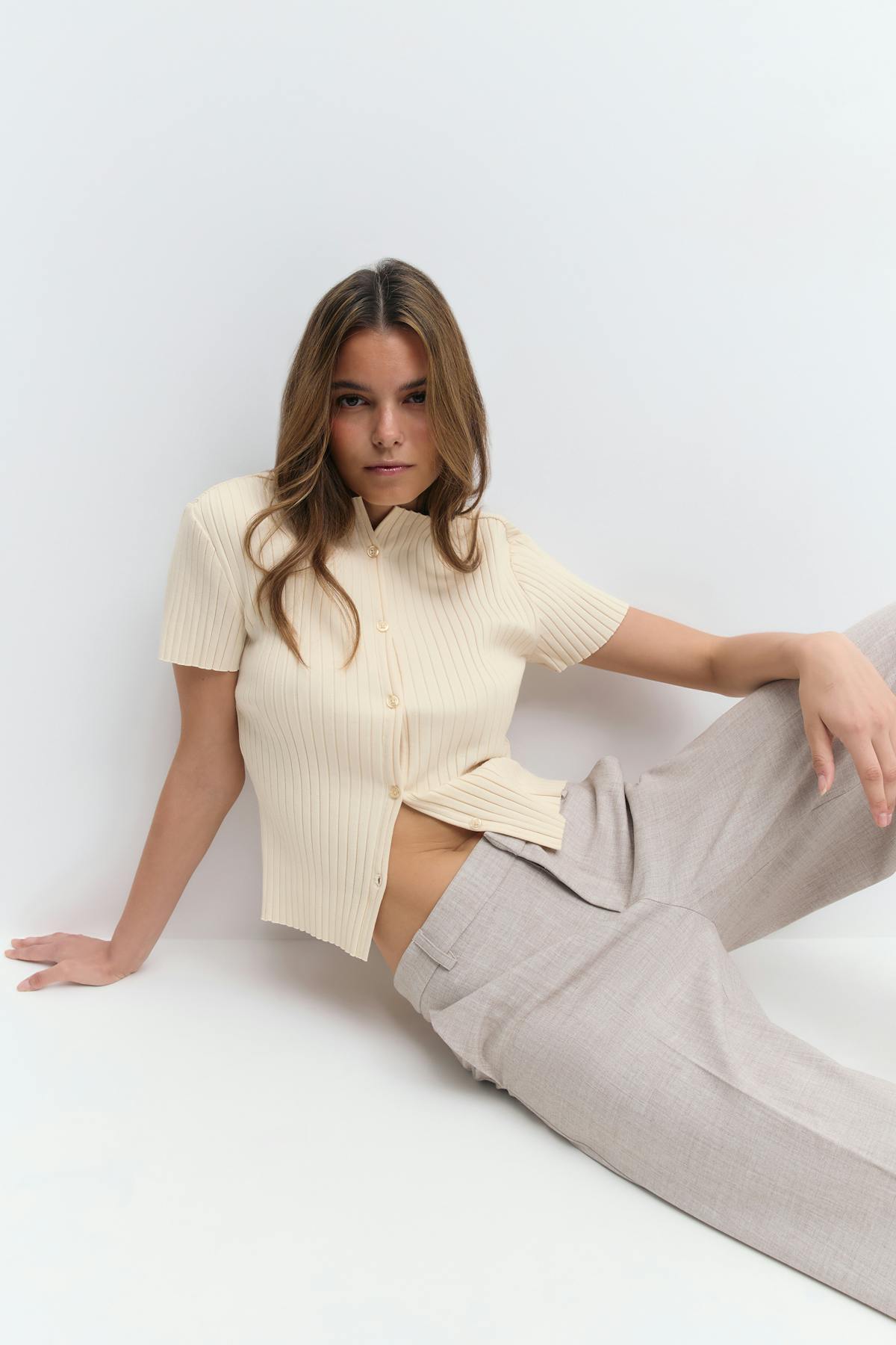 Rib button top - Noir