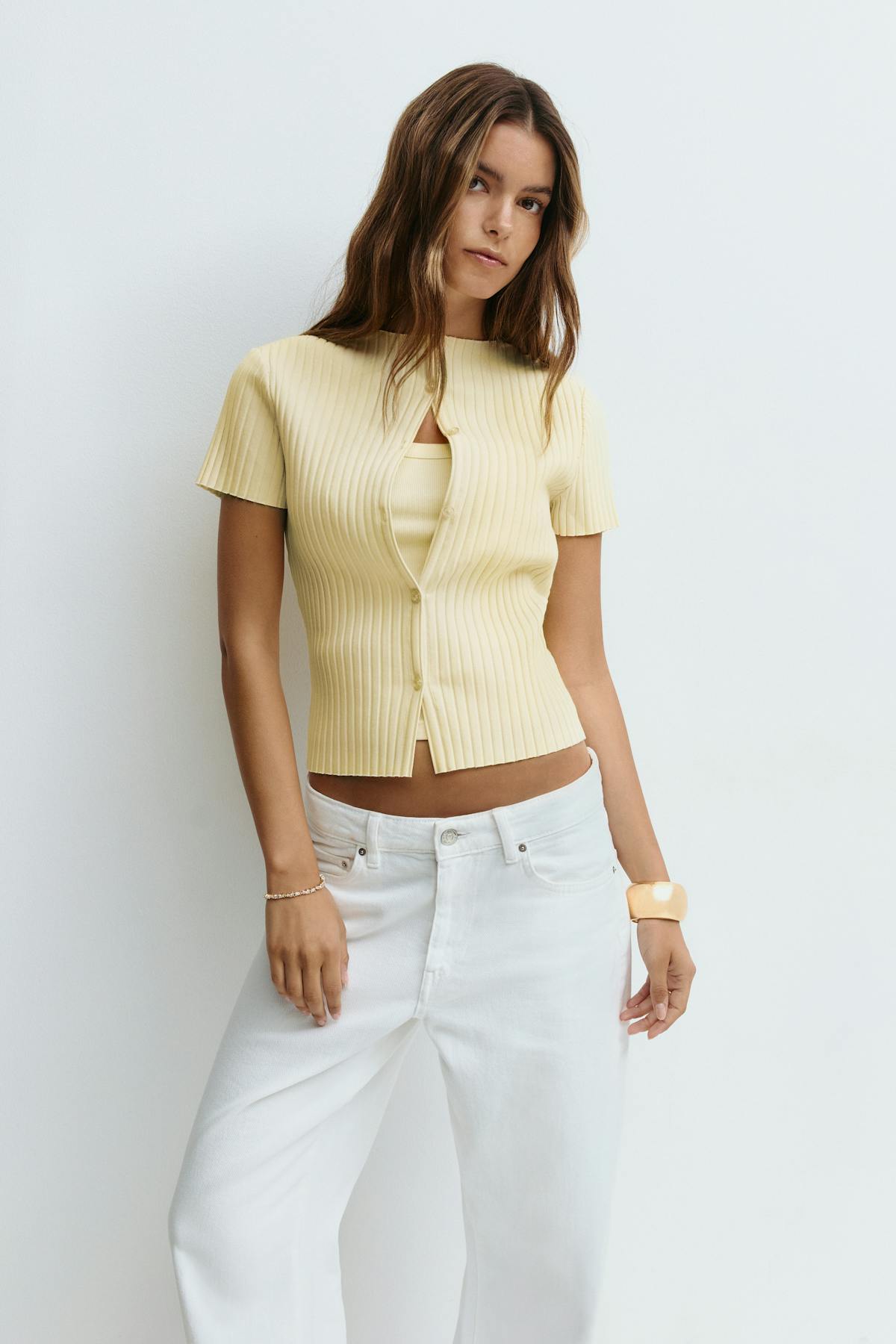 Rib button top - Whitecap gray