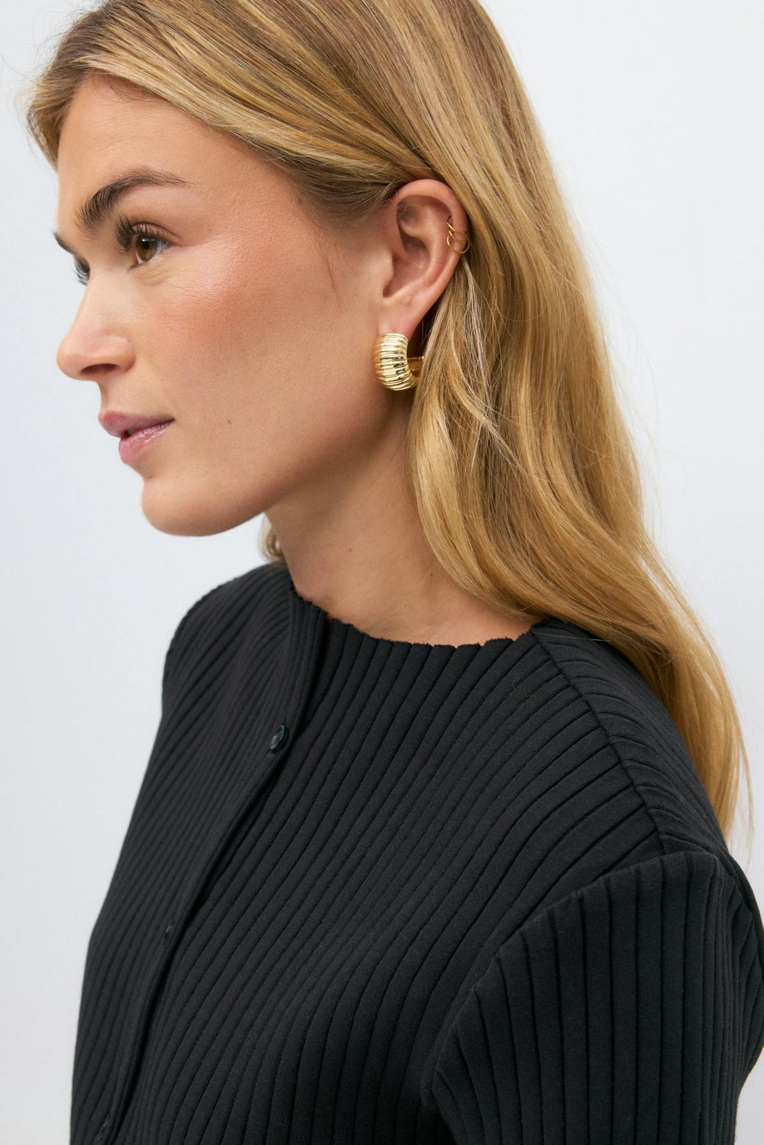 Rib button top - Noir