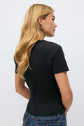 Rib button top - Noir