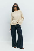 Round neck knitted sweater - Gardenia