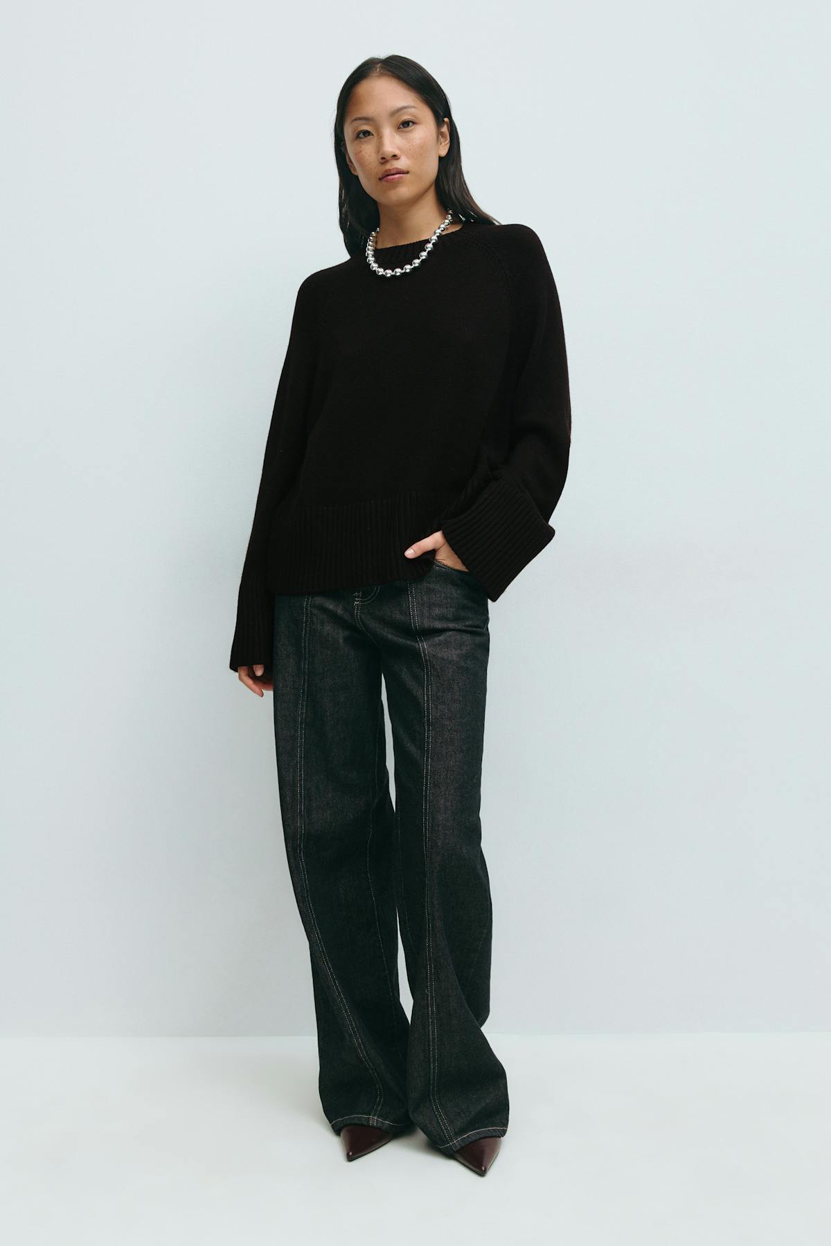 Round neck knitted sweater - Noir