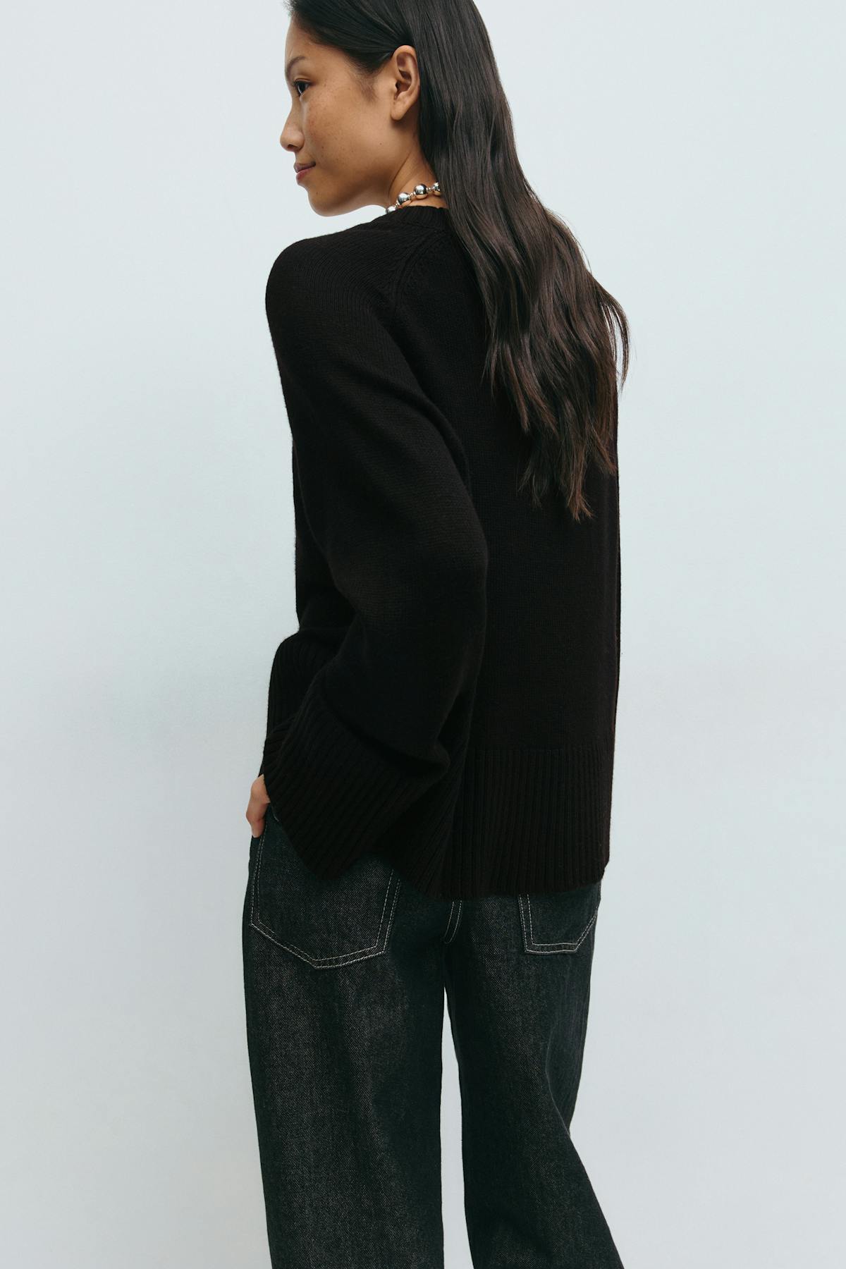 Round neck knitted sweater - Noir