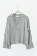 V-neck knitted sweater - Lt greymelange