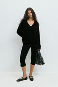 V-neck knitted sweater - Lt greymelange