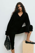 V-neck knitted sweater - Lt greymelange