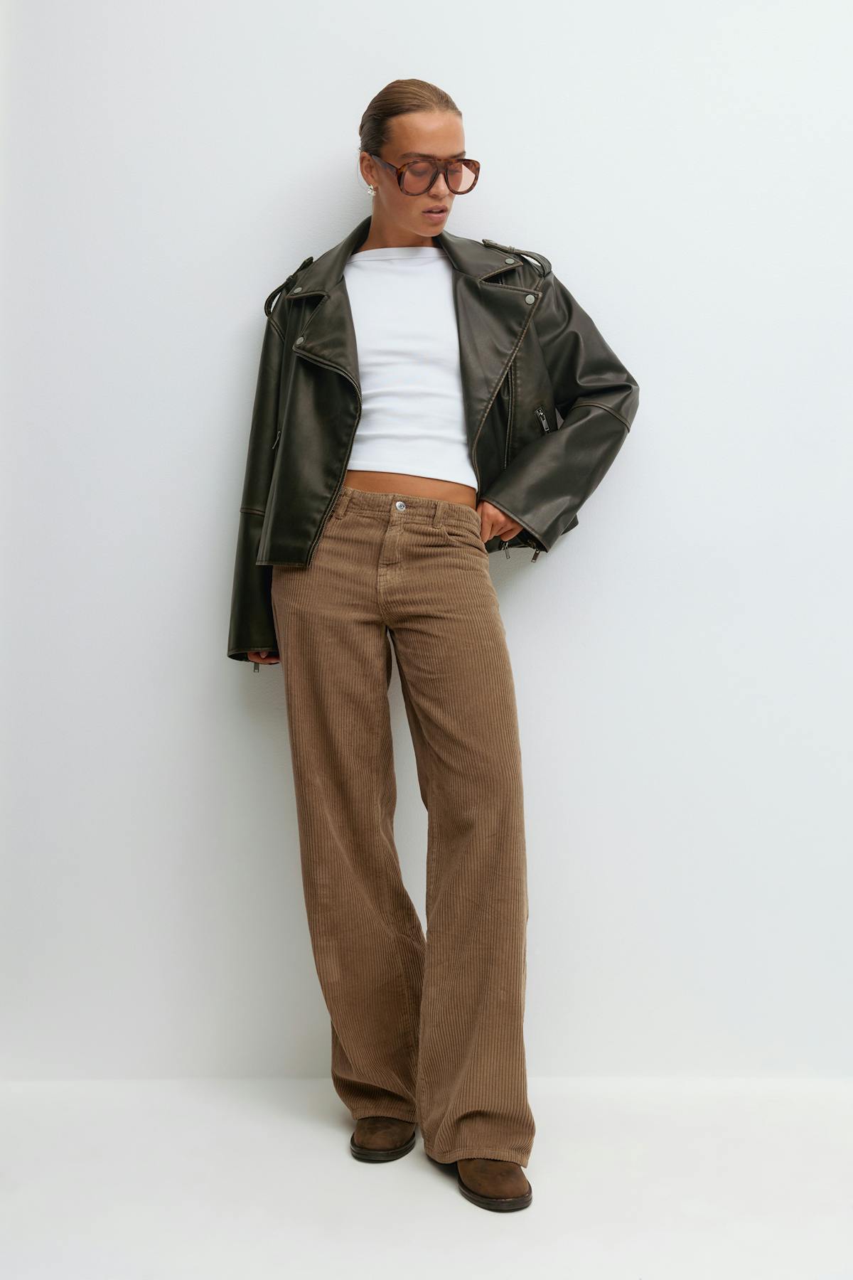Short pu biker jacket - Marron foncé