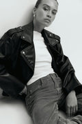 Short pu biker jacket - Marron foncé