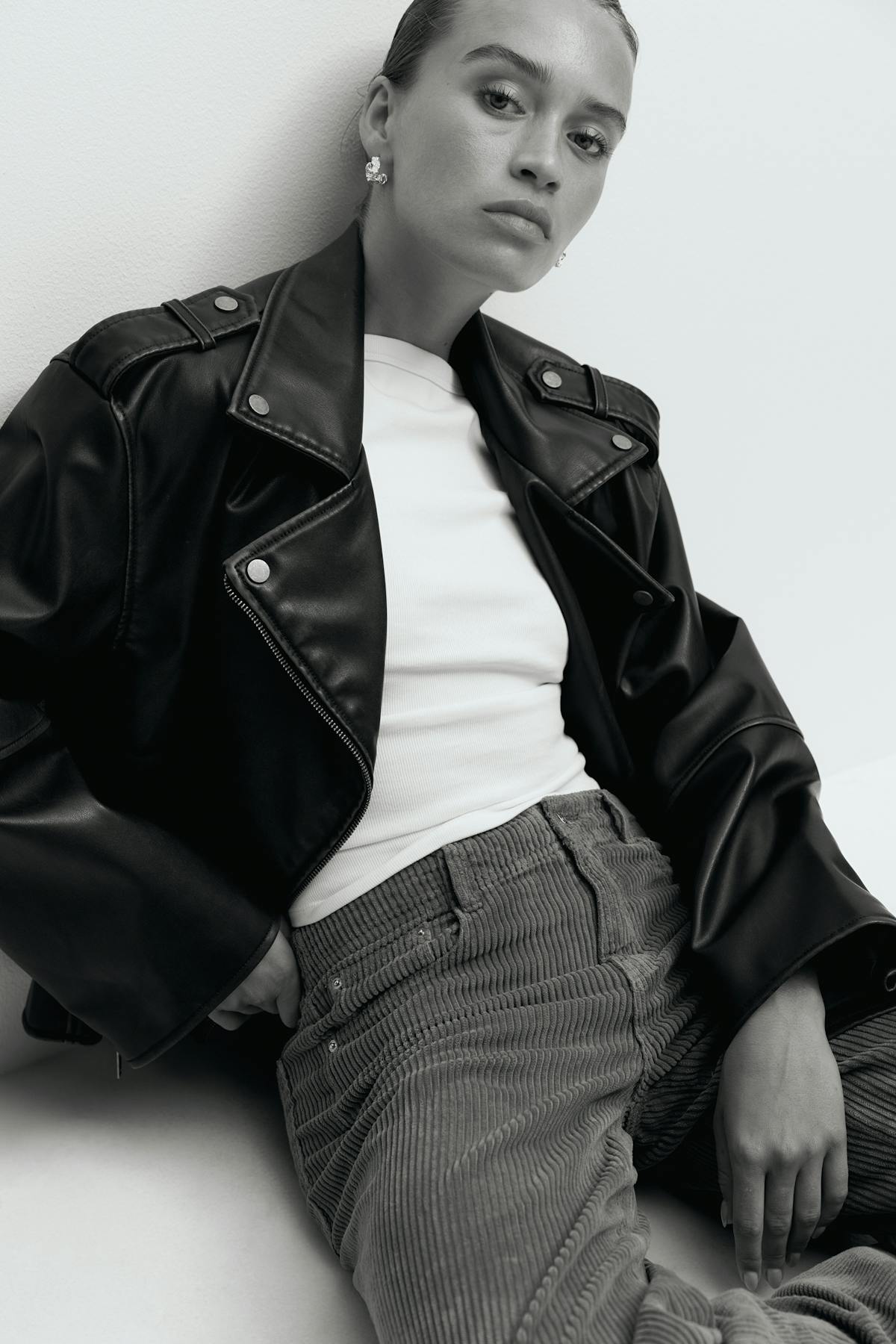 Short pu biker jacket - Marron foncé