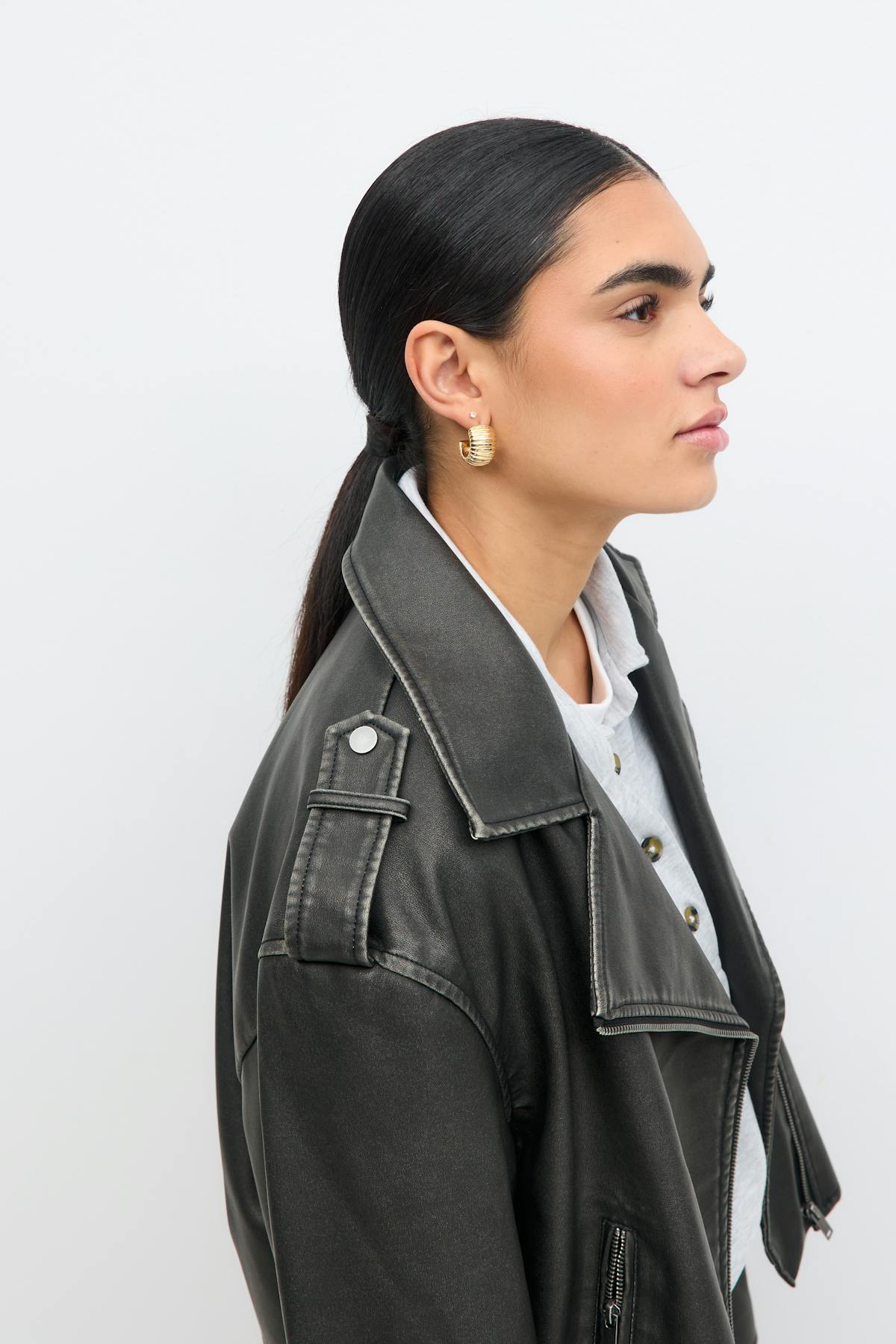 Short pu biker jacket - Offblack