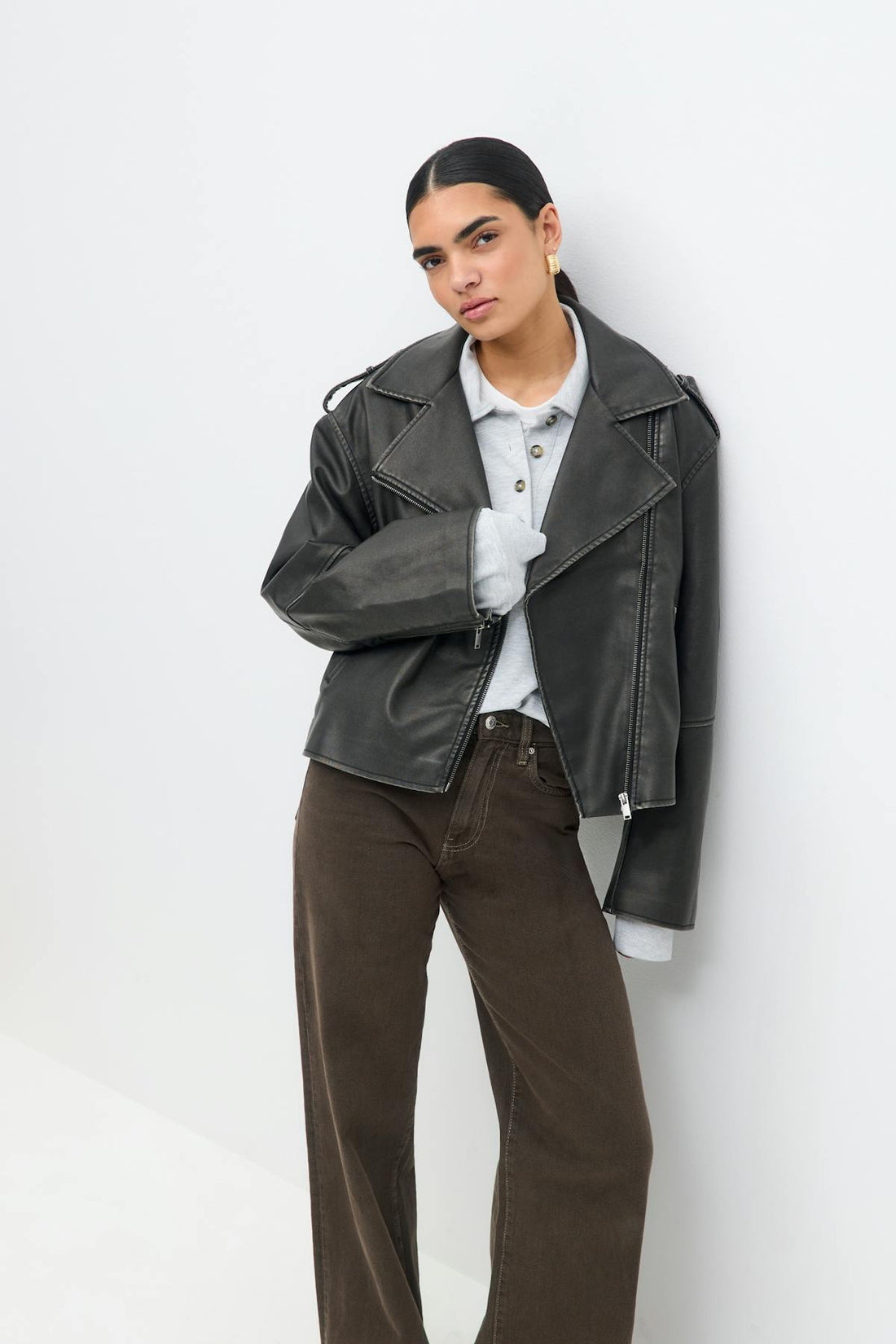 Short pu biker jacket - Offblack