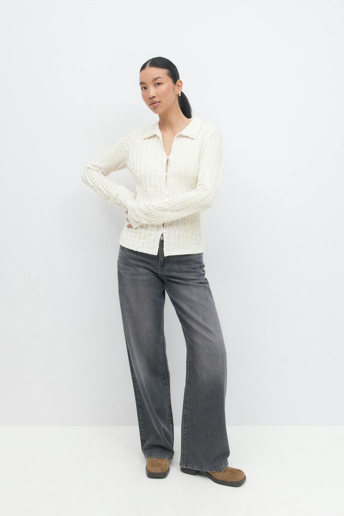 Textured shirt top - Eggnog