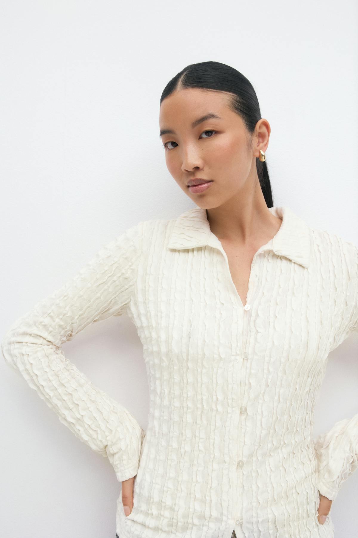 Textured shirt top - Eggnog