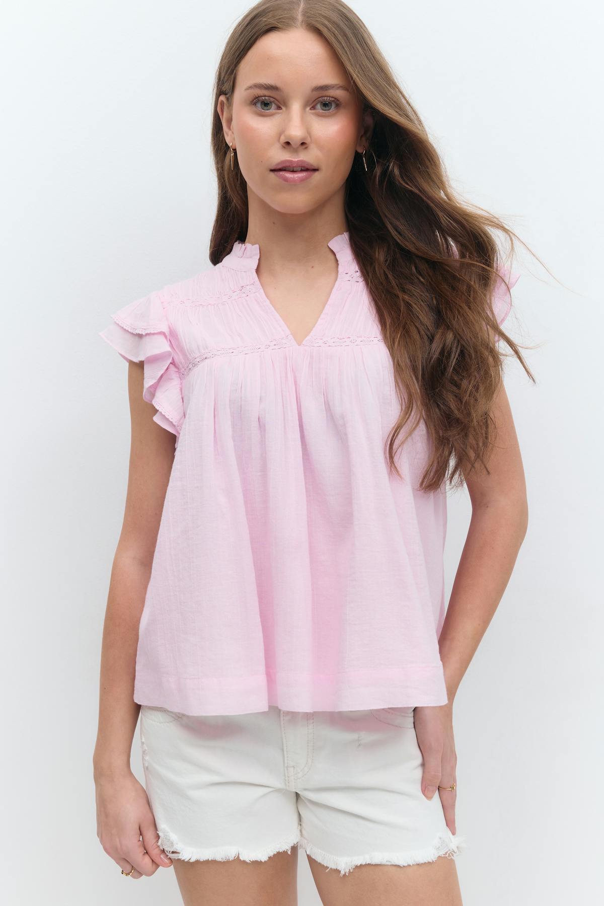 Y boho short sleeve top - Pink lady