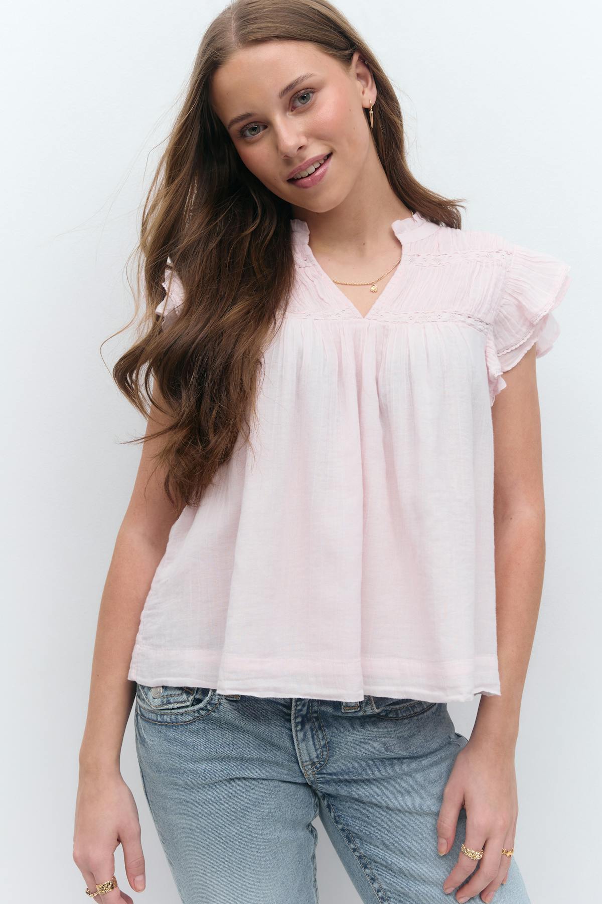 Y boho short sleeve top - Ballet slipper