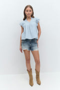 Y boho short sleeve top - Cashmere blue