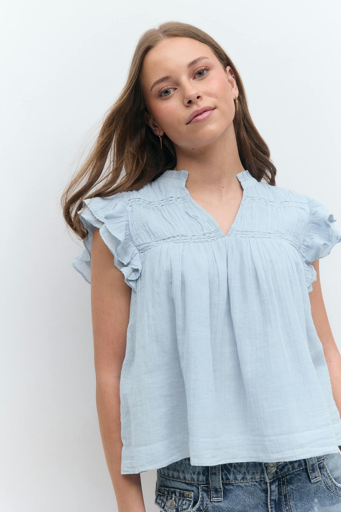 Y boho short sleeve top - Cashmere blue