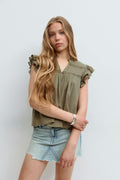 Y boho short sleeve top - Army green